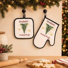 Personalisierter Weihnachtsbaum für Oma Ofenhandschuh & Topflappen-Set
