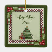 Personalisierter Weihnachtsbaum, Geschenke frohe W Keramikornament (Rückseite)