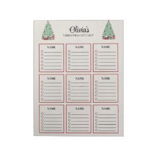 Personalisierter Weihnachtsbaum-Geschenkliste-Plan Notizblock