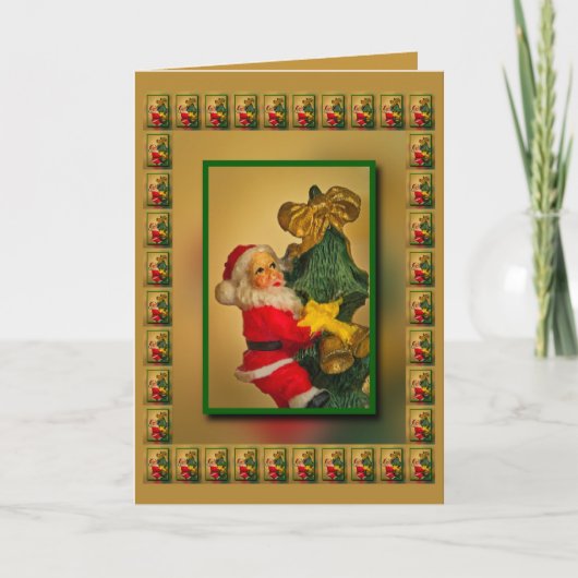 Personalisierter Weihnachtsbaum, goldgrün Karte (Vorderseite)