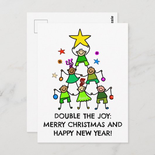 Personalisierter Weihnachtsbaum Kinder Postkarte (Vorne/Hinten)