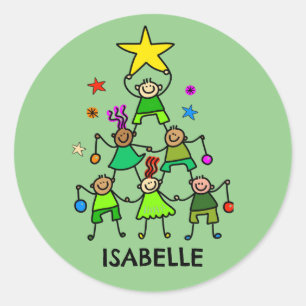 Personalisierter Weihnachtsbaum Kinder Runder Aufkleber