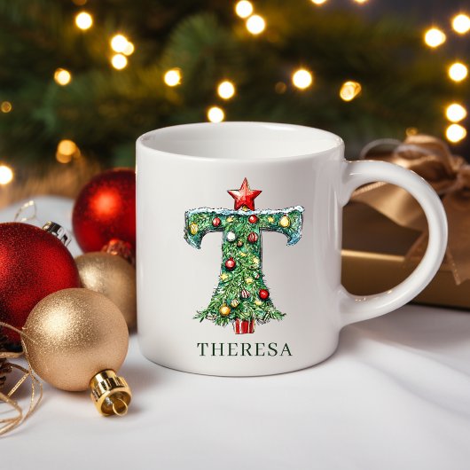 Personalisierter Weihnachtsbaum-Monogramm-T Kaffeetasse