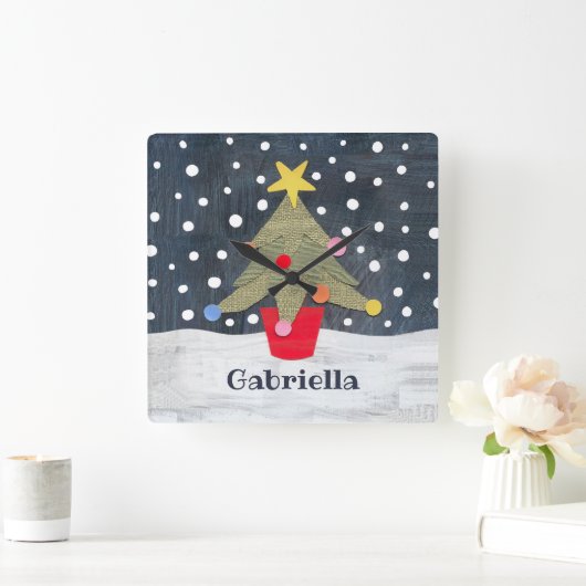Personalisierter Weihnachtsbaum Quadratische Wanduhr (Zuhause)