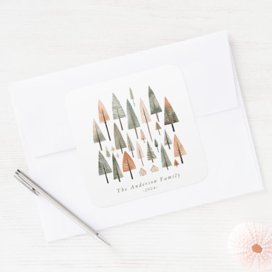 Personalisierter Weihnachtsbaum-Sticker Quadratischer Aufkleber (Umschlag)