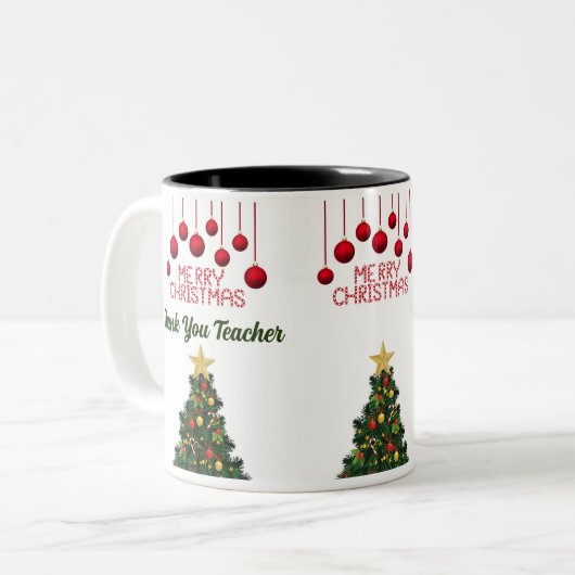 Personalisierter Weihnachtsbaum Vielen Dank Zweifarbige Tasse (Vorderseite Links)