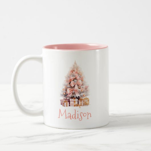 Personalisierter Weihnachtsbaum Zweifarbige Tasse (Links)