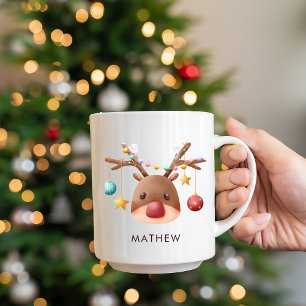 Personalisierter Weihnachtsbecher mit süßem Rentie Zweifarbige Tasse