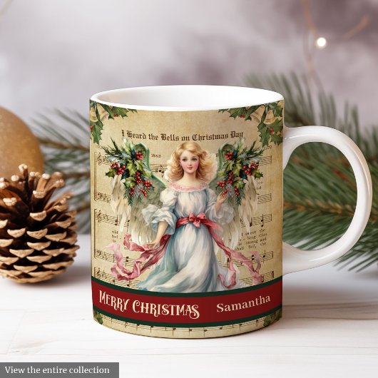 Personalisierter Weihnachtsbecher Retro-Engel-Feie Kaffeetasse