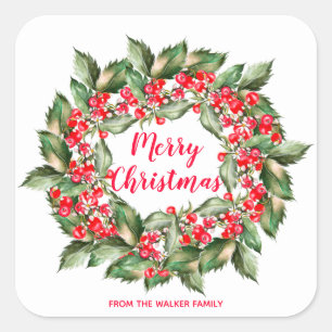 Personalisierter WeihnachtsbeerenWreath Quadratischer Aufkleber