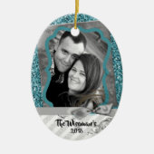 Personalisierter Weihnachtsblauer Glitzer FOTO Orn Keramik Ornament (Vorne)