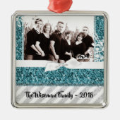 Personalisierter Weihnachtsblauer Glitzer FOTO Orn Ornament Aus Metall (Vorne)