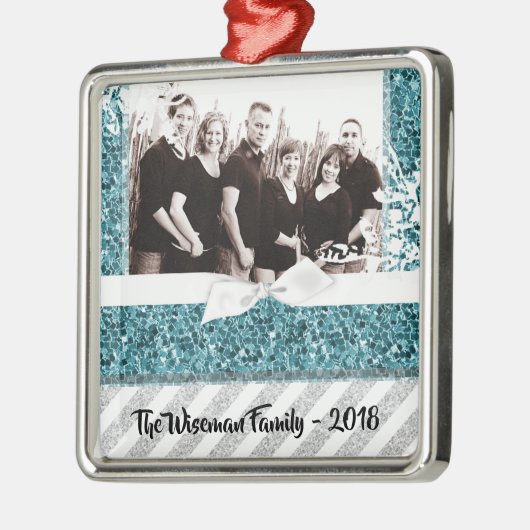 Personalisierter Weihnachtsblauer Glitzer FOTO Orn Ornament Aus Metall (Links)