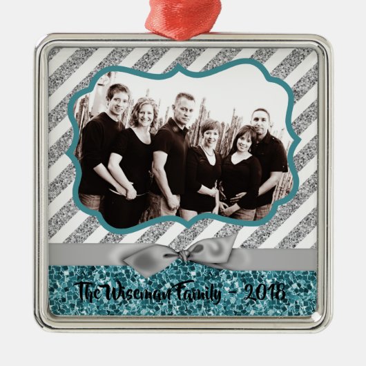 Personalisierter Weihnachtsblauer Glitzer FOTO Orn Ornament Aus Metall (Vorne)