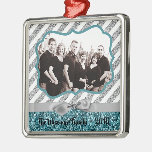 Personalisierter Weihnachtsblauer Glitzer FOTO Orn Ornament Aus Metall (Links)