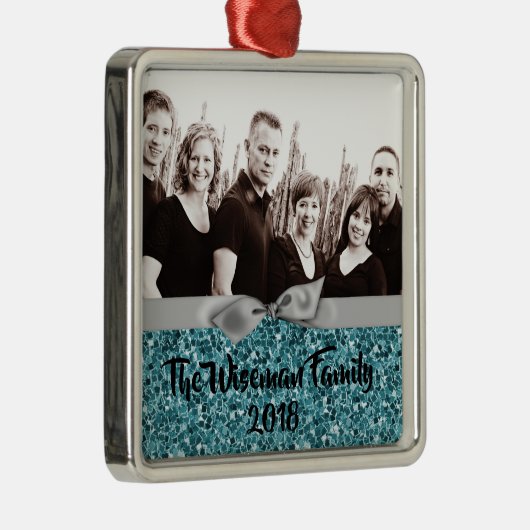 Personalisierter Weihnachtsblauer Glitzer FOTO Orn Ornament Aus Metall (Rechts)