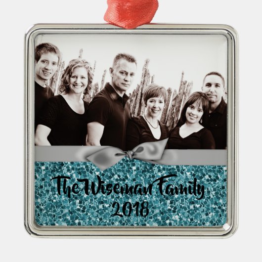 Personalisierter Weihnachtsblauer Glitzer FOTO Orn Ornament Aus Metall (Vorne)