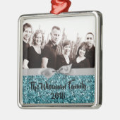 Personalisierter Weihnachtsblauer Glitzer FOTO Orn Ornament Aus Metall (Links)