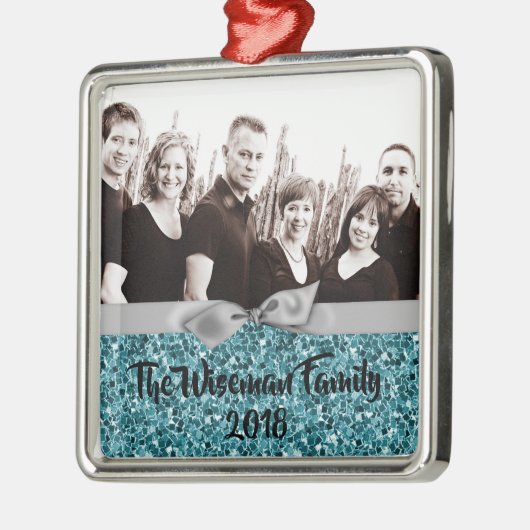 Personalisierter Weihnachtsblauer Glitzer FOTO Orn Ornament Aus Metall (Links)
