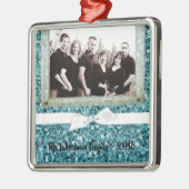 Personalisierter Weihnachtsblauer Glitzer FOTO Orn Ornament Aus Metall (Links)
