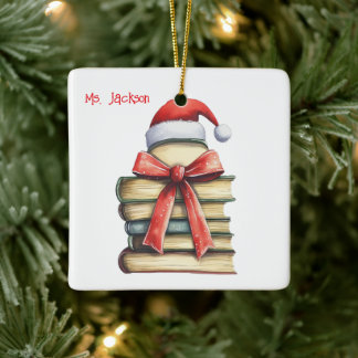 Personalisierter Weihnachtsbuchbaum-Lehrer/Bibliot Keramikornament