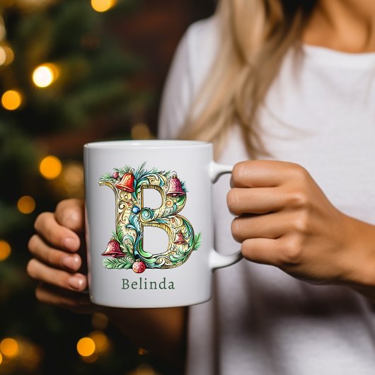 Personalisierter Weihnachtsbuchstabe B Initiale Kaffeetasse