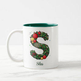 Personalisierter Weihnachtsbuchstabe S Zweige Schn Zweifarbige Tasse