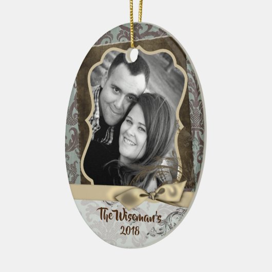Personalisierter WeihnachtsDamaske Winte FOTO Orna Keramik Ornament (Links)