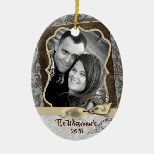 Personalisierter WeihnachtsDamaske Winte FOTO Orna Keramik Ornament (Vorne)