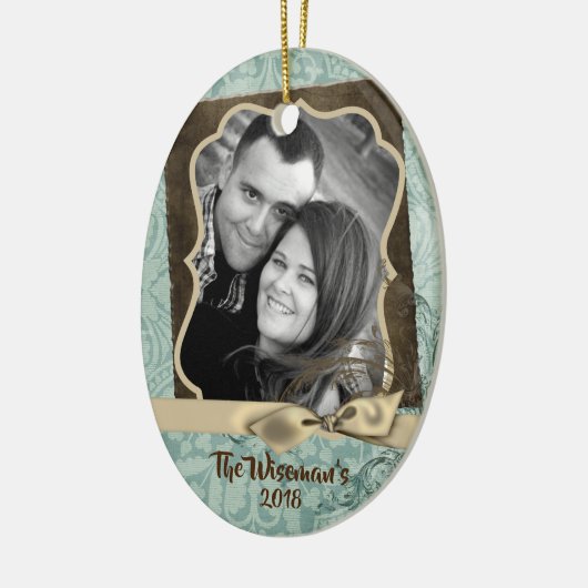 Personalisierter WeihnachtsDamaske Winte FOTO Orna Keramik Ornament (Links)