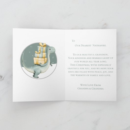 Personalisierter Weihnachtsdinosaurier Feiertagskarte (Innenseite)