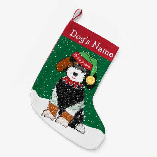 Personalisierter Weihnachtself Bernedoodle Kleiner Weihnachtsstrumpf (Vorderansicht (hängend))