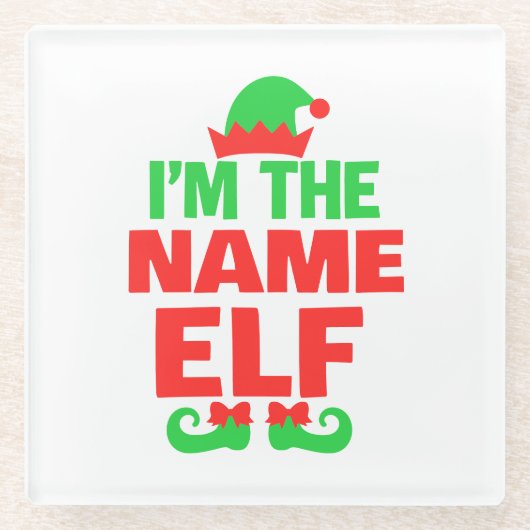 Personalisierter Weihnachtself Glasuntersetzer (Vorderseite)