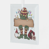 Personalisierter Weihnachtself Ornament Aus Glas (Vorderseite links)