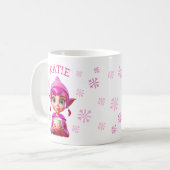 Personalisierter Weihnachtself Rosa Schneeflocken  Kaffeetasse (Vorderseite Links)