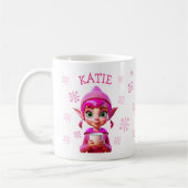 Personalisierter Weihnachtself Rosa Schneeflocken  Kaffeetasse (Links)