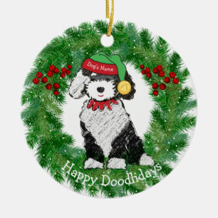 Personalisierter Weihnachtself Sheepadoodle Keramik Ornament