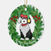 Personalisierter Weihnachtself Sheepadoodle Keramik Ornament (Links)