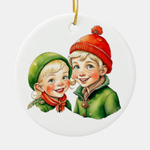Personalisierter Weihnachtself Vintage Keramik Ornament