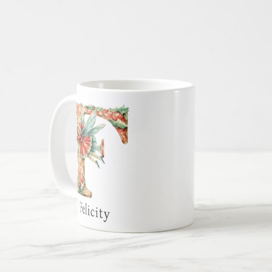 Personalisierter Weihnachtsfee-Monogramm Anfangsbu Kaffeetasse (Vorderseite Links)