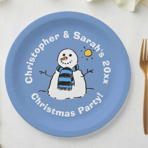 Personalisierter Weihnachtsfeier-Schneemann-Papier Pappteller