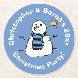 Personalisierter Weihnachtsfeier-Schneemann Runder Pappuntersetzer