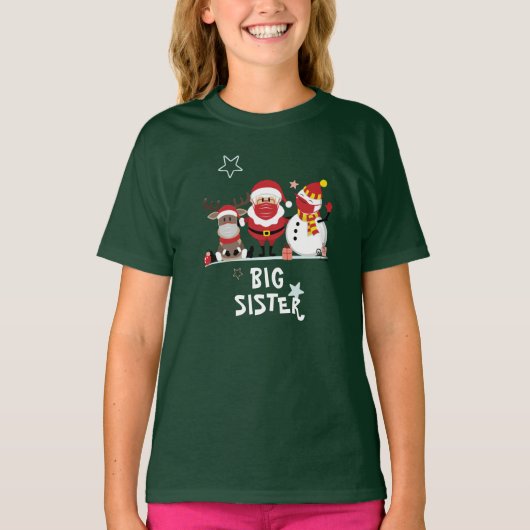 Personalisierter Weihnachtsfeiertag Große Schweste T-Shirt (Vorderseite)