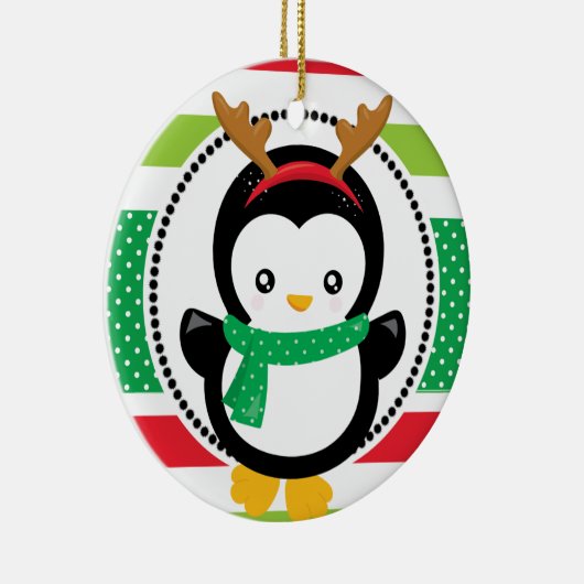 Personalisierter Weihnachtsfest im Pinguin Keramik Ornament (Rechts)