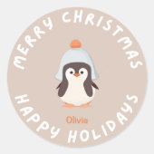 Personalisierter Weihnachtsfest Pinguin Pink Runder Aufkleber (Vorderseite)