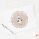 Personalisierter Weihnachtsfest Pinguin Pink Runder Aufkleber (Umschlag)