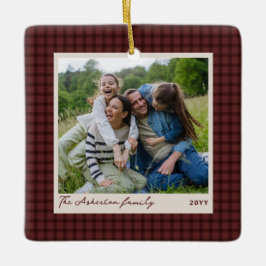 Personalisierter Weihnachtsfoto-Rotkariert-Rahmen Keramikornament