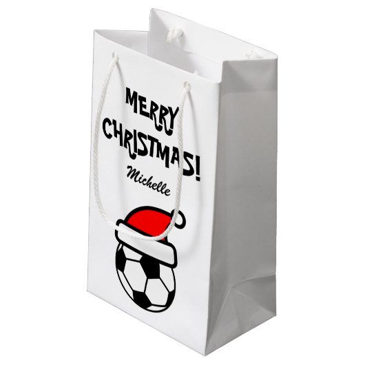Personalisierter Weihnachtsfußball Holiday Kleine Geschenktüte (Rückseite Schrägansicht)