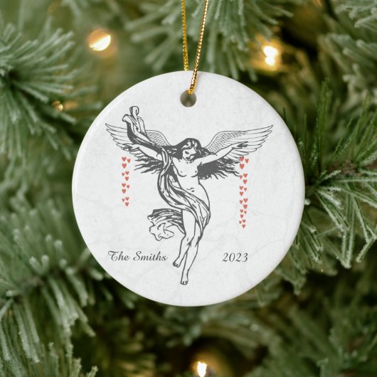 Personalisierter Weihnachtsgel fällt die Herzen Keramik Ornament (Baum)