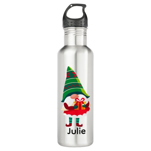 Personalisierter Weihnachtsgnom Holing eine Gesche Edelstahlflasche (Vorderseite)